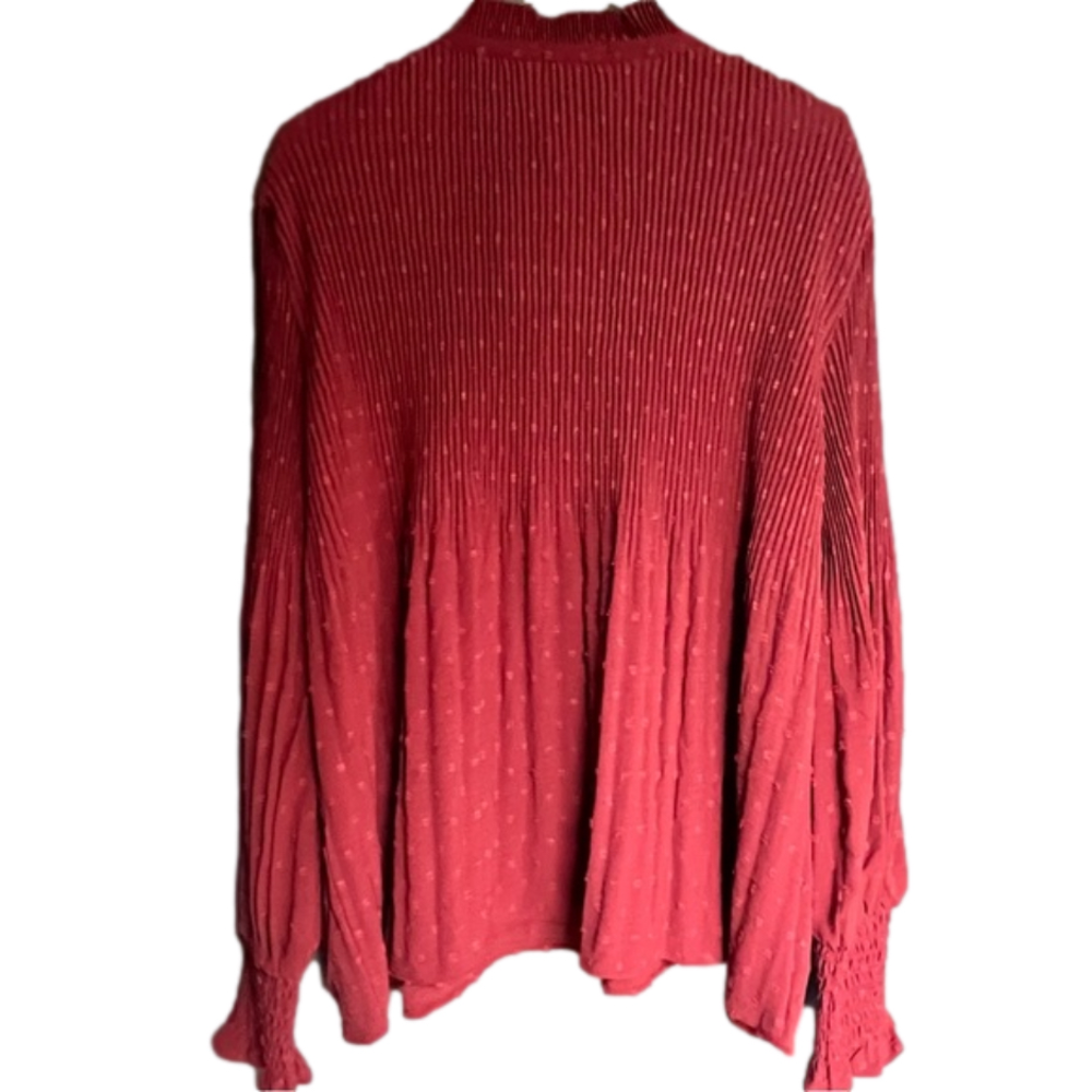 NWT Max Studio Accordion Pleat Bishop Sleeve Swiss Dot Blouse Terracotta Red M - Picture 4 of 7